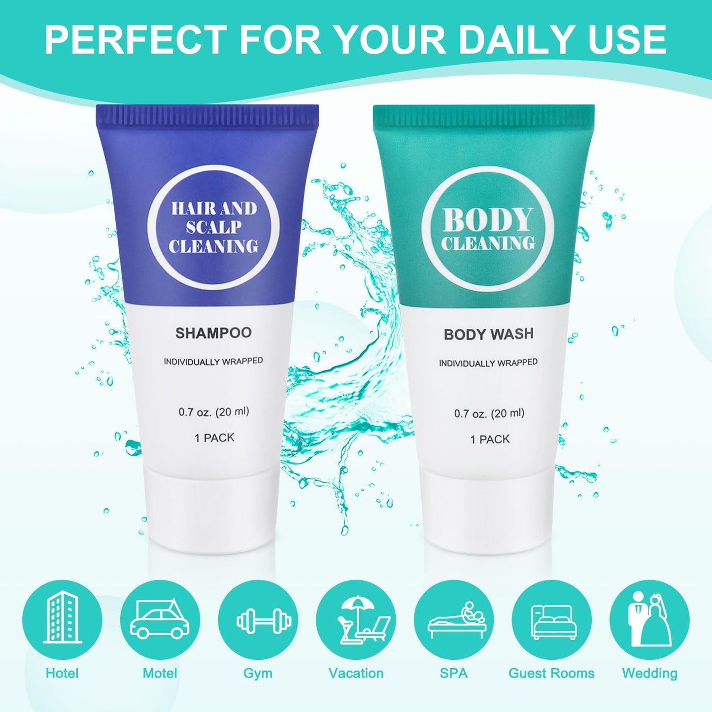 Travel Size Shampoo and Body Wash Set, Small Trial Hair Shampoo Sample Shower Gel Kit Mini Toiletries Amenities Set for Men and Women, Cleansing for Hotel/Vacation/Homeless 0.7 oz/20 ml (200 Pack)