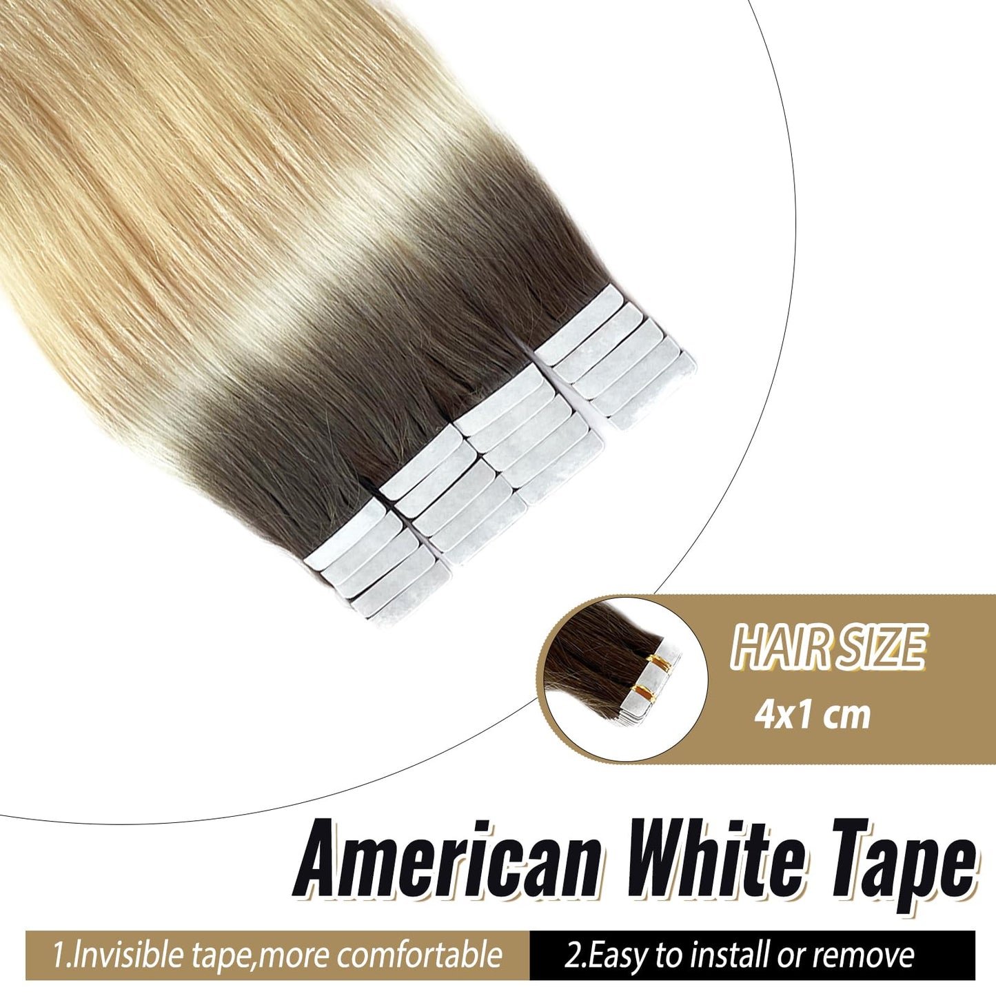 Tape Ins Human Hair Extensions 22inch Omber Flax Brown to Platinum Blonde Silky Straight Brazilian Double Sided Tape in Extensions Human Hair Tape in Extensions