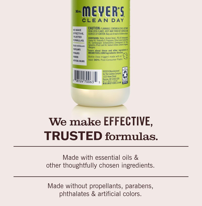 MRS. MEYER'S CLEAN DAY Room Freshener, Lemon Verbena Scent, 8 Ounce Non-Aerosol Spray Bottle (Pack of 3)