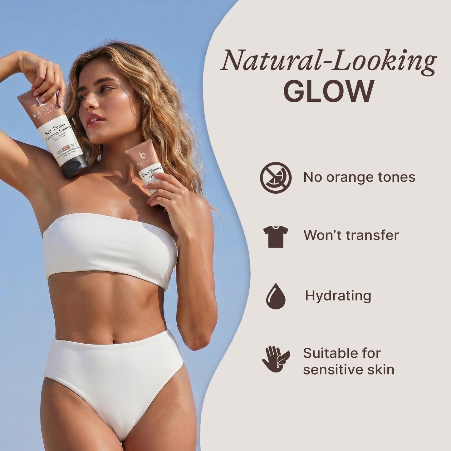 Tanning Lotion Self Tanner Kit - USA Made with Organic & Natural Ingredients, Self Tanning Lotion Face Tanner & Application Kit, Non Toxic Gradual Tan, Sunless Tan for Women & Men
