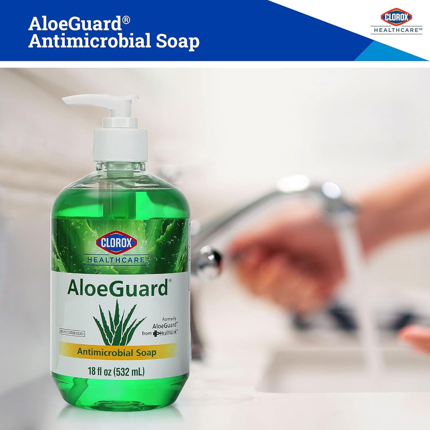 Clorox Healthcare AloeGuard Antimicrobial Liquid Hand Soap with Pump, Triclosan-Free, Infused with Aloe Vera and Vitamin E, Gentle and Moisturizing, FDA Registered, 18 Fl Oz - 12 Pack