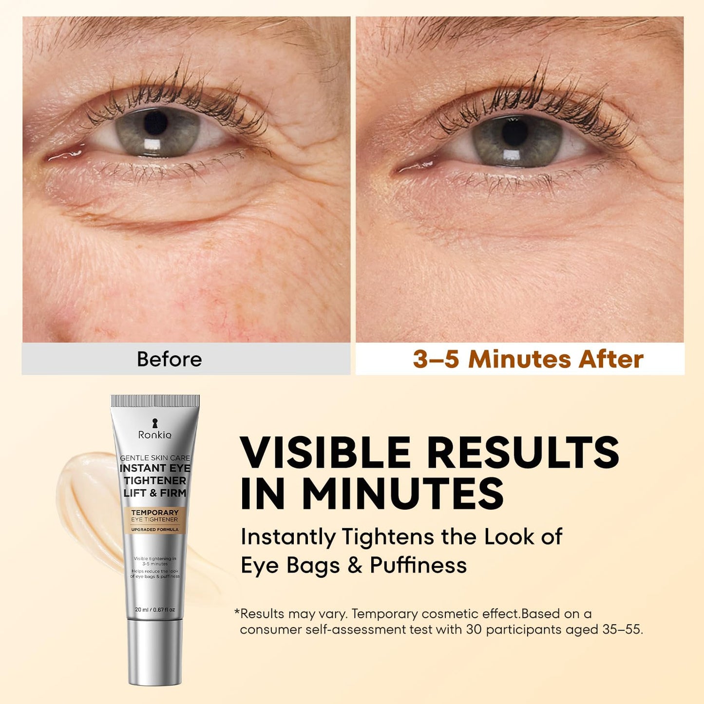 RONKIE Instant Firm Eye Tightener: Upgraded Formula for Women Helps Reduce Eye Bags Puffiness and Wrinkles in 3-5 Minutes When Time Matters 0.67 oz