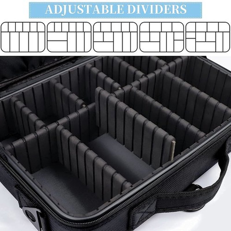 JOURMON Makeup Case 3 Layers Travel Makeup Train Case Crocodile Makeup Bag Organizer Portable Artist Storage Bag with Adjustable Dividers and Shoulder Strap（Black, M）