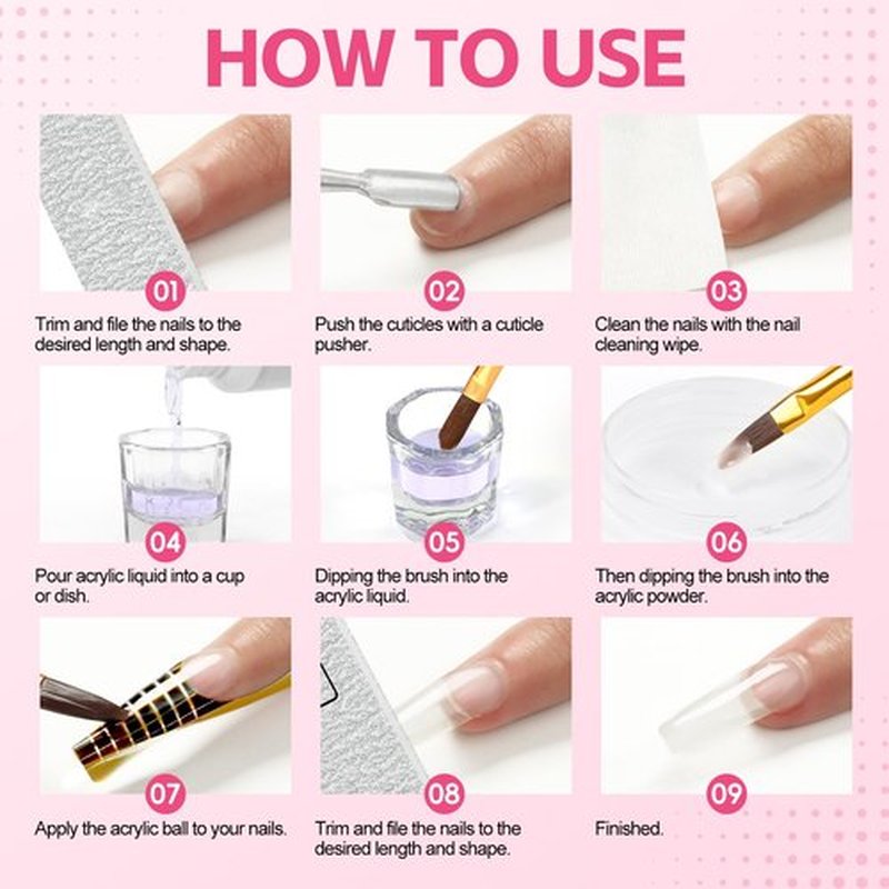 COSCELIA Acrylic Nail Kit with Drill and U V Light, Clear Pink White Acrylic Powder 36pcs Glitter Powder Acrylic Starter Kit Nail Tips Nail Art Decoration for Women