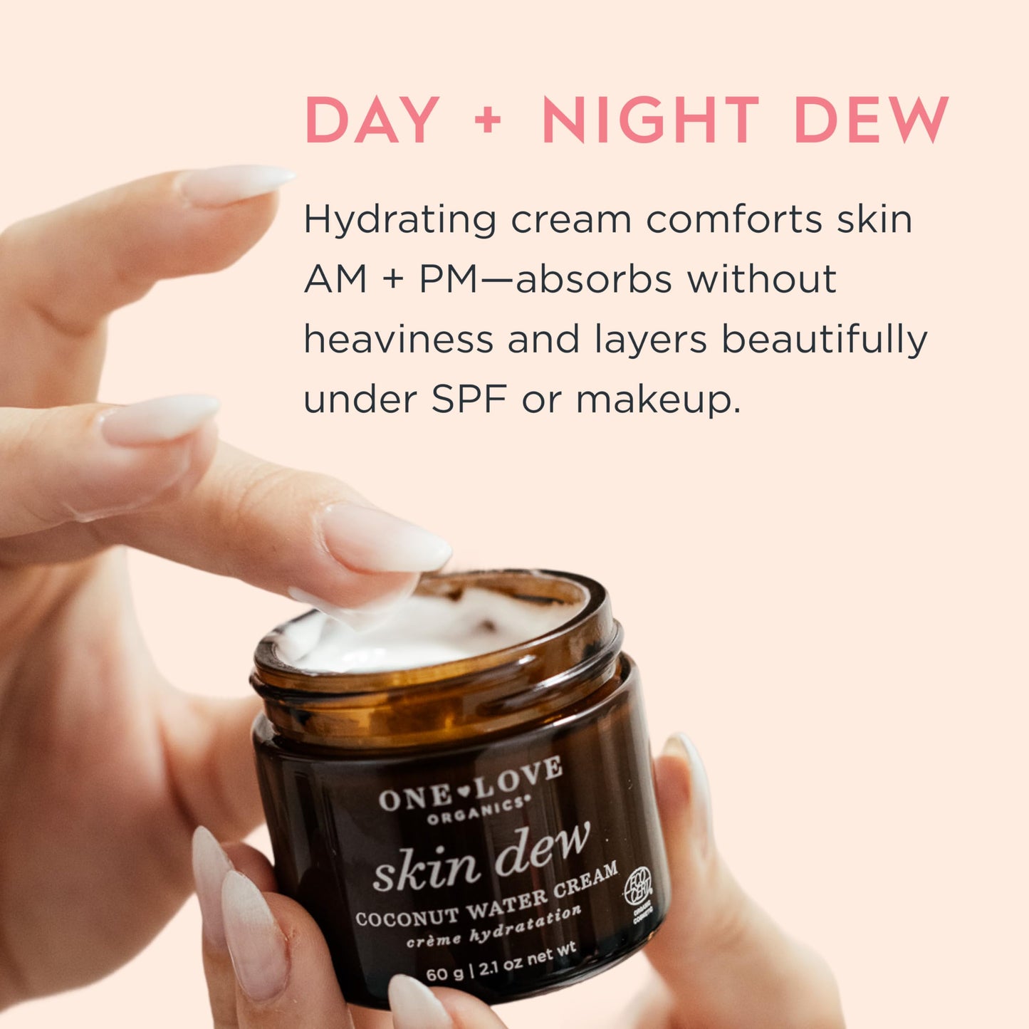 One Love Organics Skin Dew Coconut Water Cream – Lightweight Certified Organic & Cruelty Free Face Moisturizer for Hydrated, Dewy Skin, Fragrance-Free & Vegan 2.1 oz