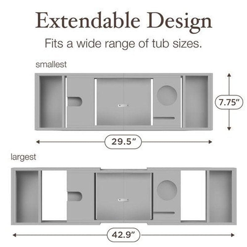 Bambüsi Bathtub Tray Table - Adjustable Bamboo Bathtub Caddy - Space-Saving Folding Bath Tub Tray - Wood Bathtub Accessories - Unique Gifts for Women or Men (Gray)