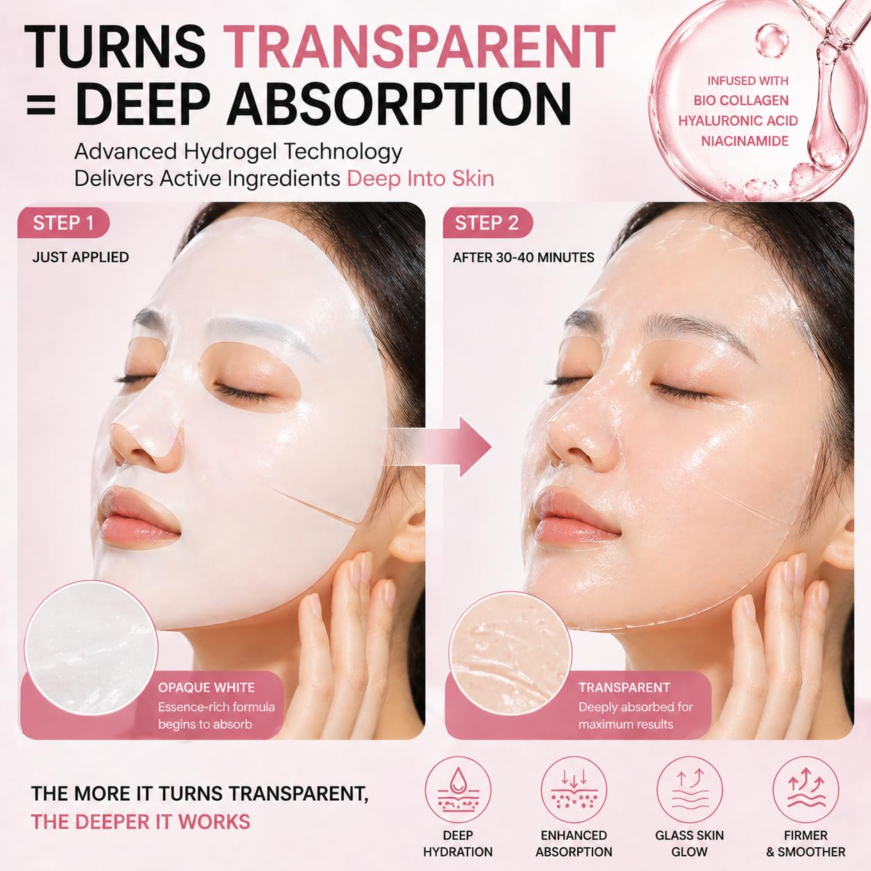 Bsovira Bio Collagen Face Mask 16 Pack – Hyaluronic Acid Korean Sheet Mask