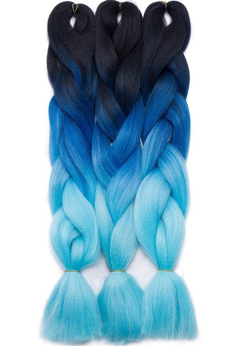 Jumbo Braiding Hair Ombre Jumbo Braid Hair Extensions 24 inch Long Colorful Box Braids Crochet Hair for Women Kids High Temperature Synthetic Fiber 3 Bundle Dark Black/Dark Blue/Sky Blue