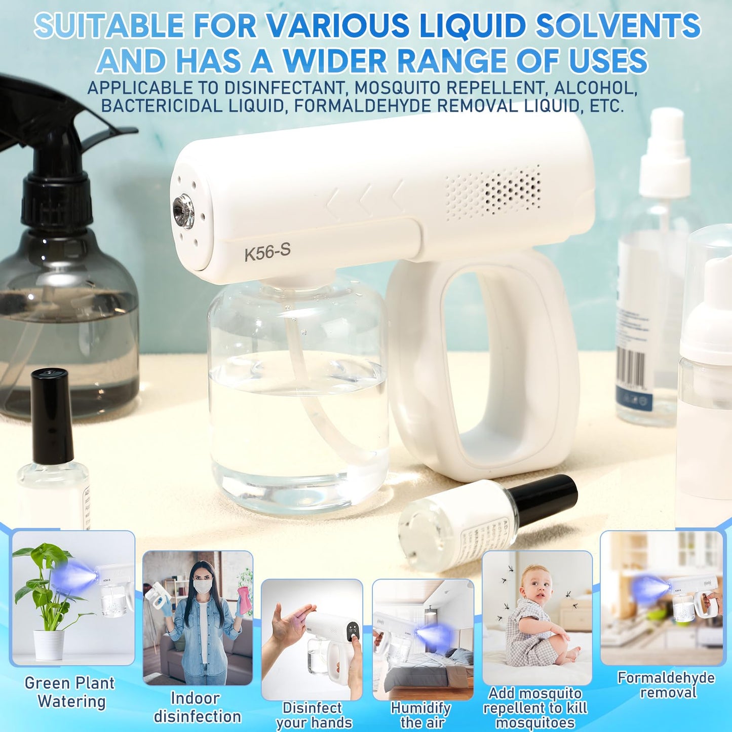 Mysora 2 Pack Rechargeable Nano Spray Gun Wireless Fogger Machine Handheld Electric Atomizer Portable Barber Mist Sprayer Nano Steam Gun with Blue Light for Home Office(K5mini)