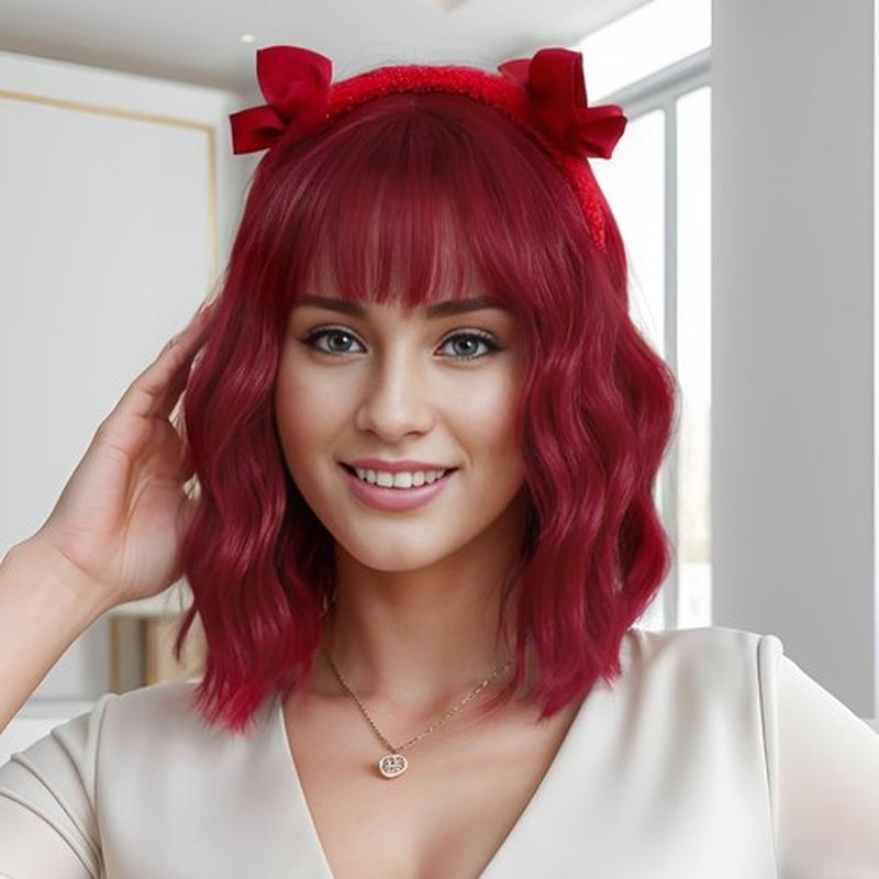 MUPUL Wed Wig Short Wavy Bob Wigs for Women With Bangs Shoulder Length Synthetic Cosplay Party Wig for Girls Daily Use Colorful Wigs