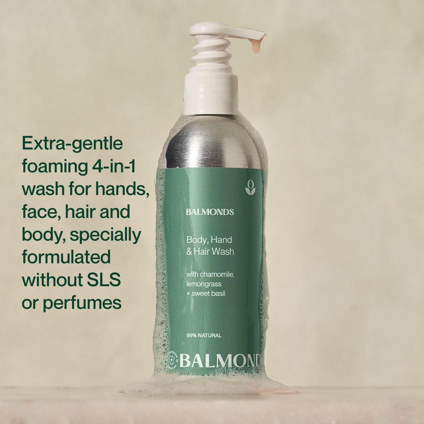 Balmonds Body, Hand & Hair Wash - 100% Natural Shampoo & Body Wash For Dry & Sensitive Skin, Soap Free, Vegan & Cruetly Free (7.1 oz)