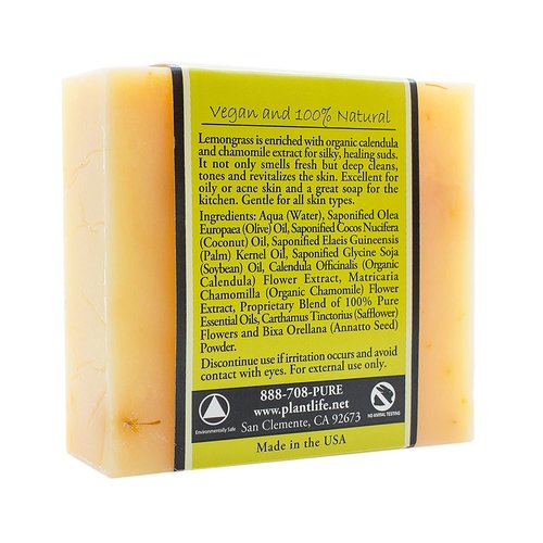 Plantlife Lemongrass 3-pack Bar Soap - Moisturizing and Soothing Soap for Your Skin - Hand Crafted Using Plant-Based Ingredients - Made in California 4oz Bar