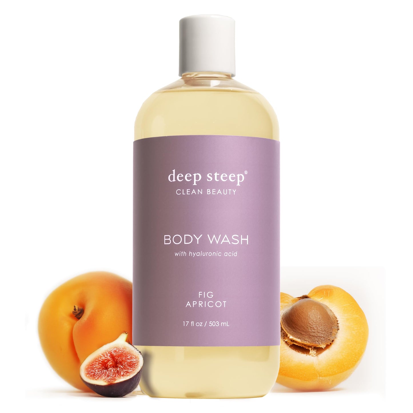 Deep Steep Fig Apricot Body Wash, Hydrating Shower Gel with Hyaluronic Acid & Shea Butter for Sensitive Skin, Bodywash for Women & Men, 17 Fl Oz, 1-Pack