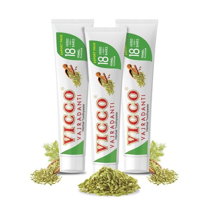 Vicco Vajradanti Herbal Toothpaste with Fennel Flavour - Contains 20 Ayurvedic Herbs and Barks, 100% Natural, Vegan & Cruelty-Free - 7 oz (Pack of 3)