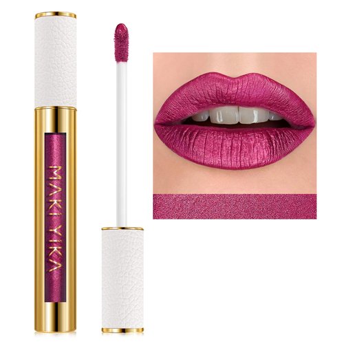 MAKI YIKA Metallic Lipstick Long Lasting Hot Pink Lipstick for Women, High Shine Red Lipstick No Smudge Transferproof Full-Coverage Lip Gloss (BR02 Metal Barbie)