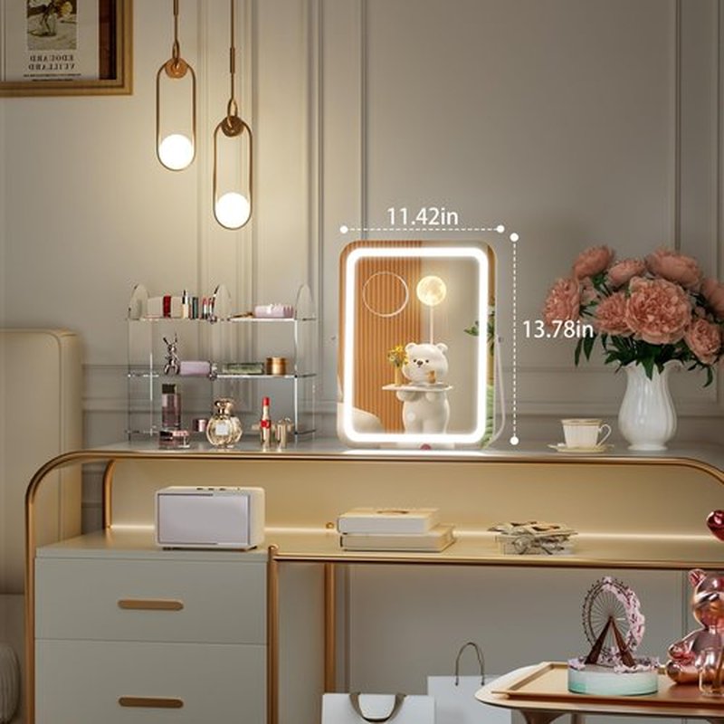Hasipu Vanity Mirror with Lights, 12" x 14" LED Makeup Mirror, 3 Modes Light, Smart Touch Control Dimmable, 360°Rotation, Rounded Rectangle White Frame, with 5X Magnifying Glass
