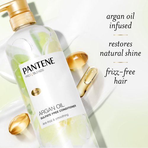 Pantene Argan Oil Conditioner for dry damaged hair, Smoothing and Moisturizing, Nutrient Infused with Vitamin B5, Anti Frizz, Safe for Color Treated Hair, Pro-V Blends, 30.0 oz