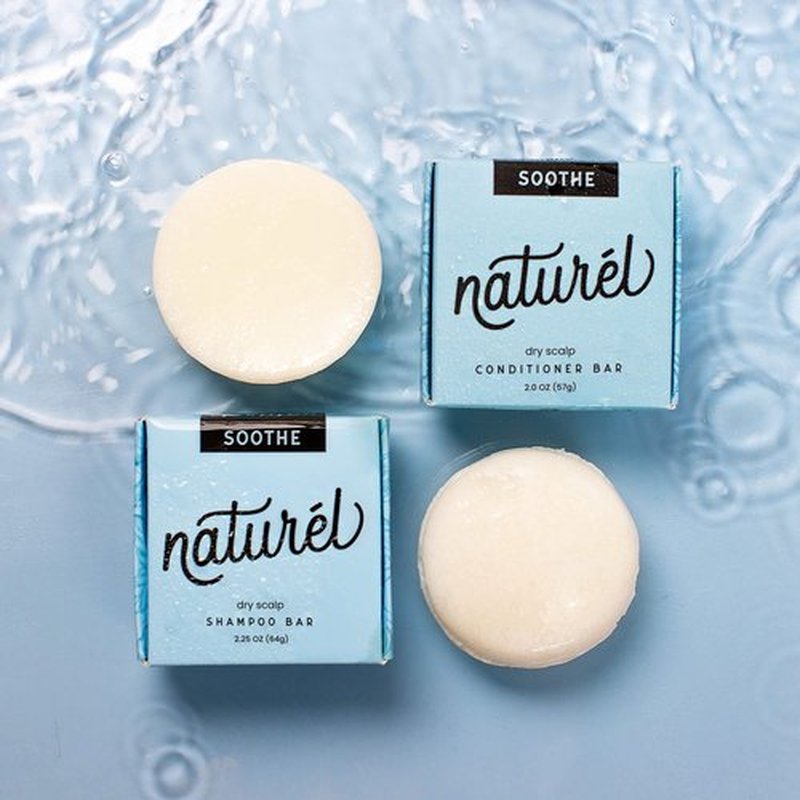 NATURL Soothe Shampoo and Conditioner Bar Set with Peppermint, Lime, and Tea Tree Oil for Dry Scalp, Dandruff Relief, Vegan, Cruelty Free, Zero Waste, Made in USA