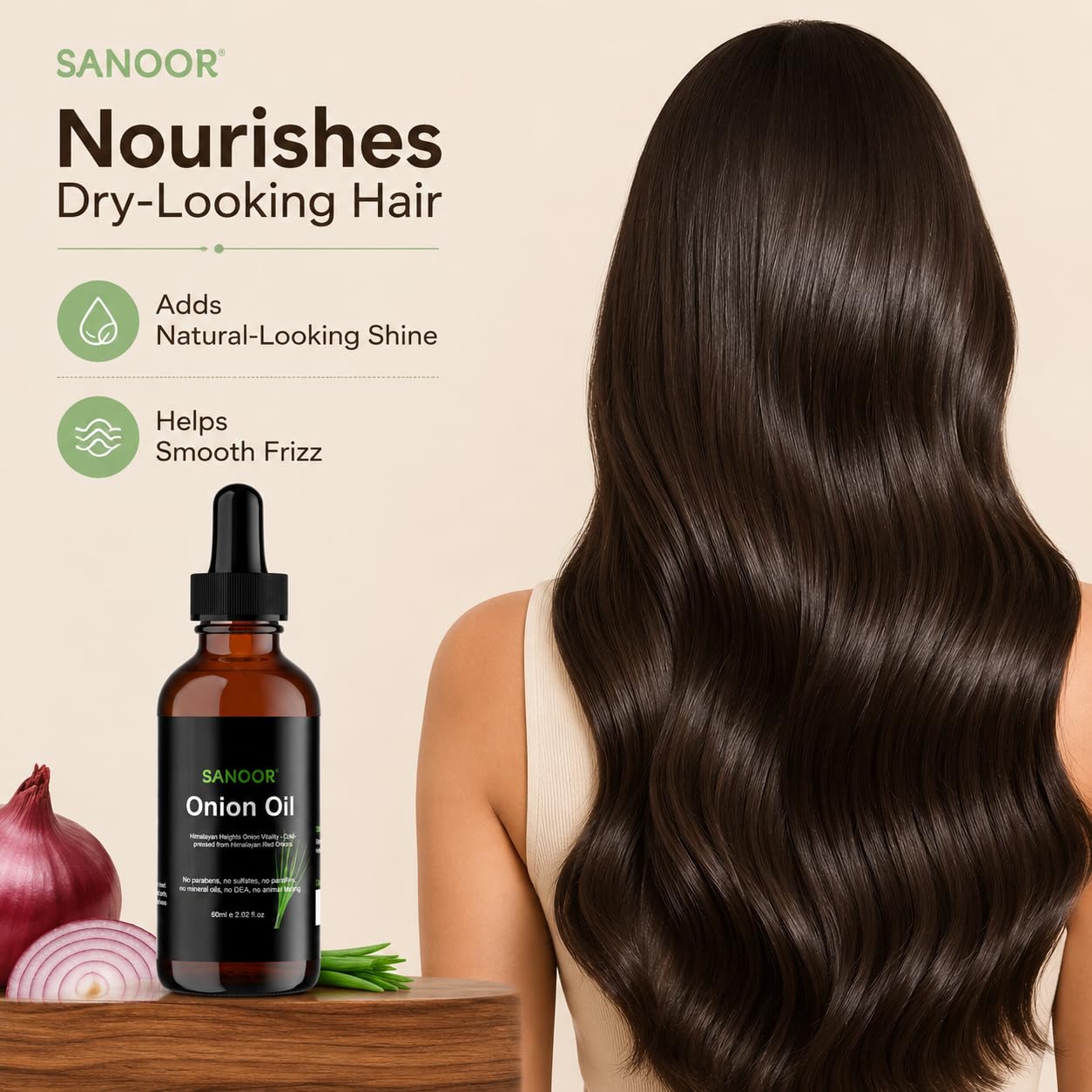 SANOOR Himalayan Red Onion Hair Oil | Lightweight Conditioning Oil for Hair & Scalp | Helps Smooth Frizz, Add Shine & Nourish Dry-Looking Hair | 60 ml