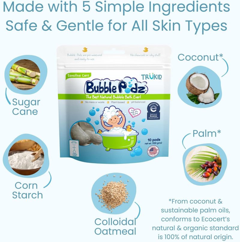 Eczema Relief Bundle - TruKid NEA-Accepted Bubble Bath, Skin Cream & Body Wash | All-Natural, Unscented, Hydrating Formula