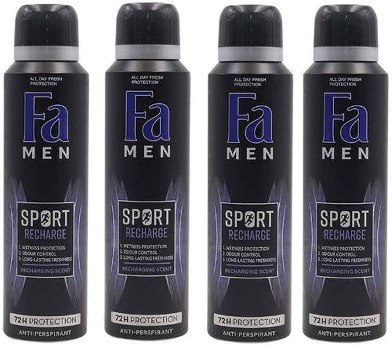 Economy size 200ml/6.7 ounces Fa 48h Deodorant Spray for Men & Women (4 Packs) (Sport Recharge - Men)