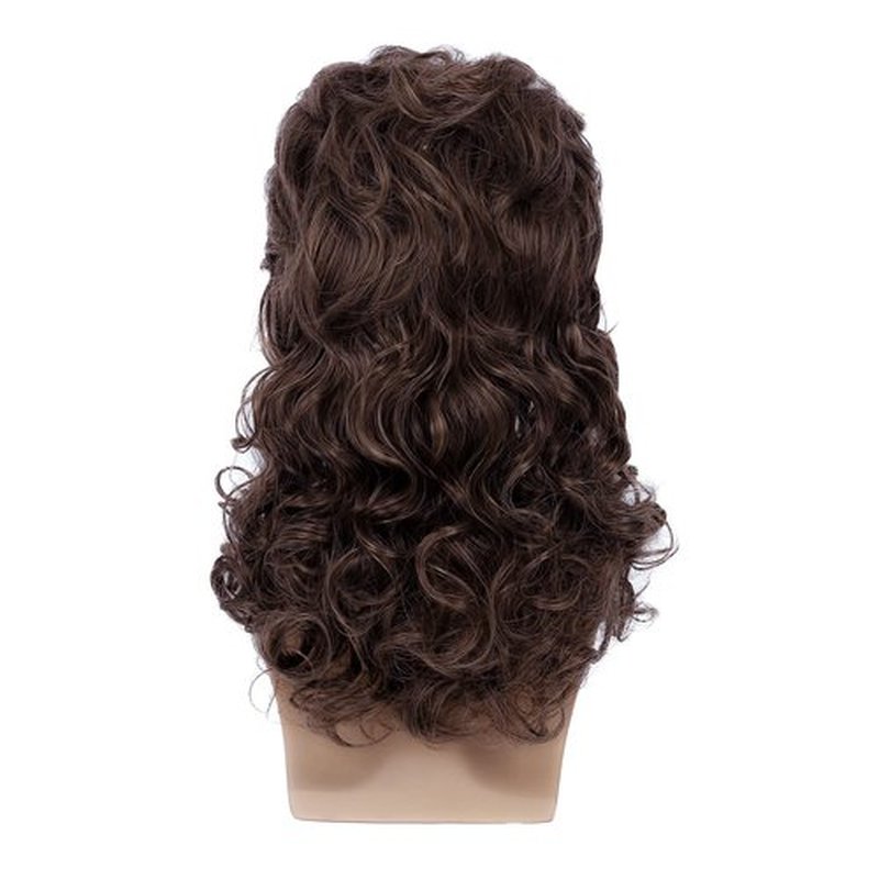 Dai Cloud Mens Mullet Wig Brown Long Curly 80s Wig Halloween Costumes Party Hair Wig for Male Guys(Dark Brown)