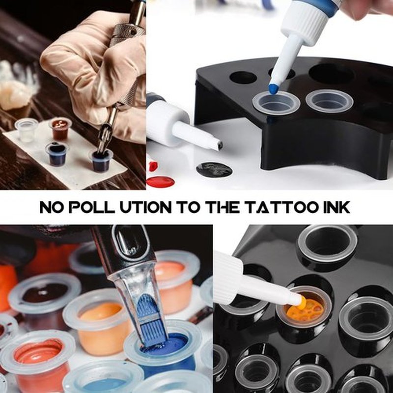 WZPB Tattoo Ink Caps with Cup Holder - 300 Mixed Size Tattoo Ink Cups 100 Small 100 Medium 100 Large with 3 Red Tattoo Ink Cap Holders Permanent Makeup Container for Tattoo Ink Tattoo Supplies…