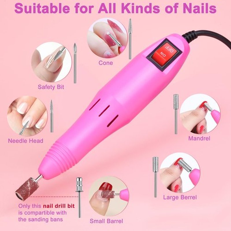 Electric Nail Drill, Cadrim Nail Drill Machine, Nail Electric Drill for Acrylic Nails Gel Nail Glazing Nail Drill Nail Art Polisher Sets Glazing Nail Drill Fast Manicure Pedicure, Pink