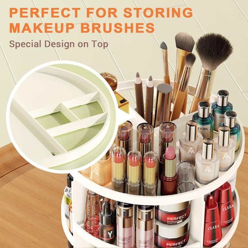Auxmir Rotating Makeup Organizer, DIY 7 Adjustable Layers Spinning Skincare Organizer, Cosmetic Organizer with Brush Holder Perfume Tray, Multi-Function Storage Carousel for Vanity Bathroom Countertop