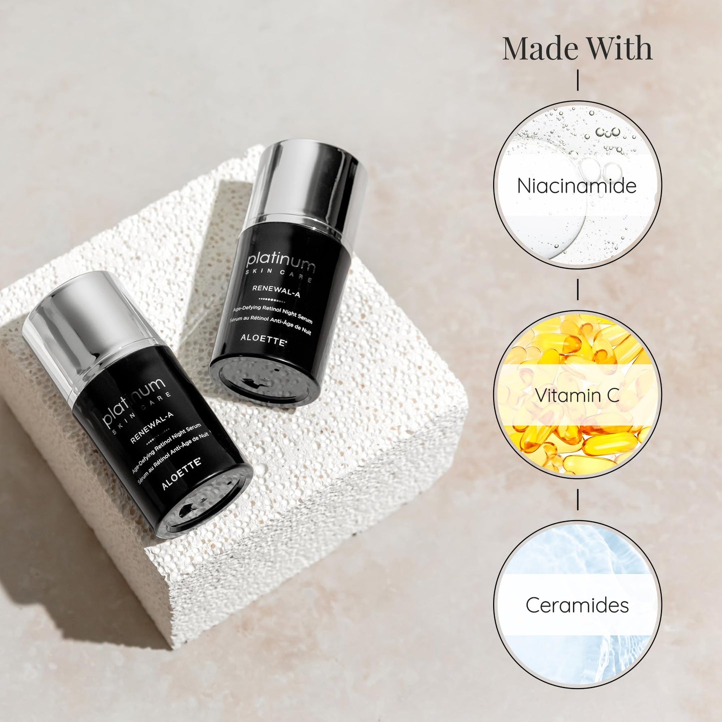 Aloette Retinol Serum for Face - Hydrating Vitamin C Face Serum with Niacinamide Hydrates, Plumps & Brightens Skin - Night Facial Serum Skincare for Fine Lines & Uneven Skin Tone, 0.54 Oz