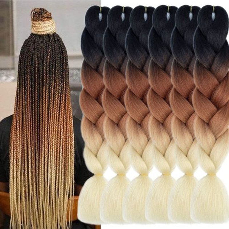 TENGSHUO FLY Black to Light Brown to Beige Braiding Hair 6 Packs Synthetic Braid Hair Extensions Ombre Braiding Hair 24 Inch or Box Braids Twist Crochet Braids(24"6Pack,Black to Light Brown to Beige)