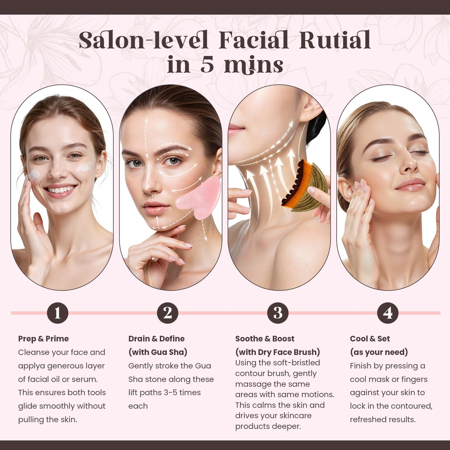Lymphatic Contour Face Brush and Gua Sha Set, 2-in-1 Manual Facial Brushes for Lymphatic Drainage - Anti-Puffiness, Detox Sculpting Guasha Brush to Improve Skin Glow & Absorption
