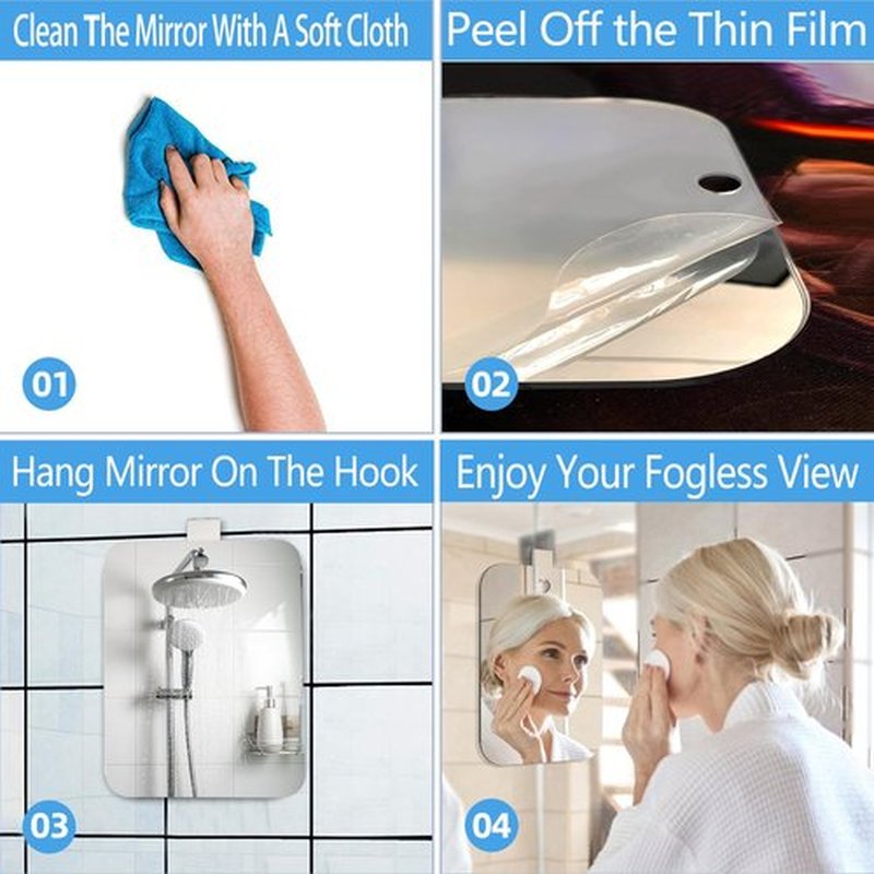Shower Mirror for Shaving, Larger 10.7 x 8 Inch Mirror for Wall Hanging Kids Safety, Frameless Portable Travel Camping Mirrors, Unbreakable Handheld Locker, Shave Mirror, Makeup Plastic, Bathroom
