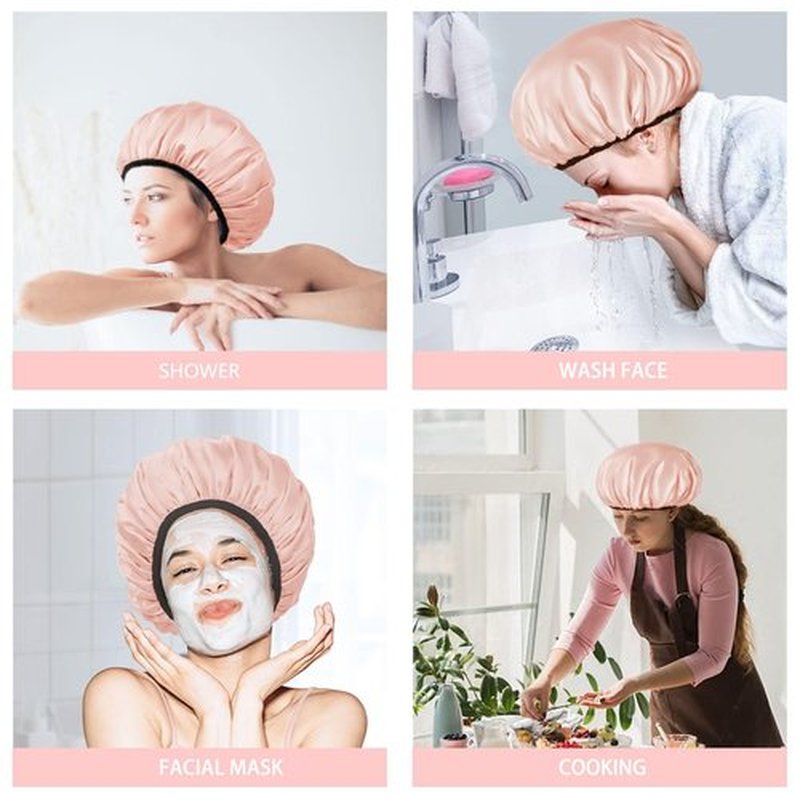 Aquior Shower Cap,Shower Cap for Women Reusable, Triple Layer Waterproof Bath Cap,Silky Satin Outer Layer Terry Lining, Extra Large for Women Long Hair(Champagne)