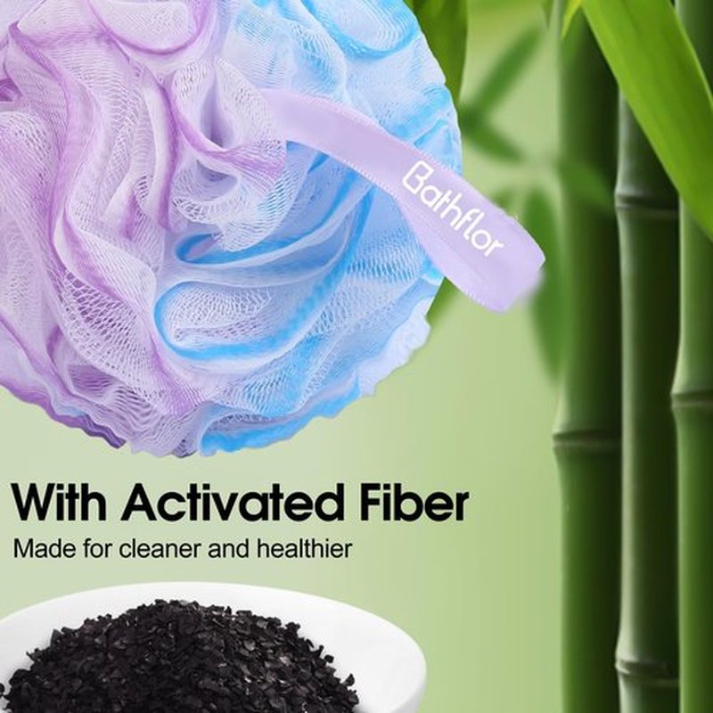 Bathflor Loofah Sponge, 6-in-1 Loofahs for Men Women, 80g Large Shower Loofah Exfoliating Body Scrubber, 4 Bath Sponge Loofa Packs, 1 Loofah with Handle Body Wash Back Scrubber, 1 Luffa Hook, Colors