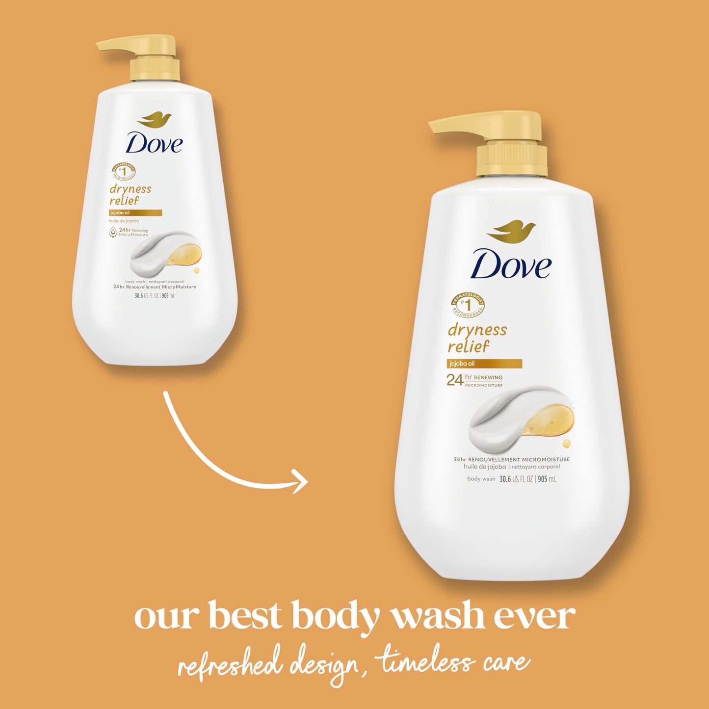 Dove 24hr Lotion Body Wash Dryness Relief with Jojoba Oil, 30.6 oz