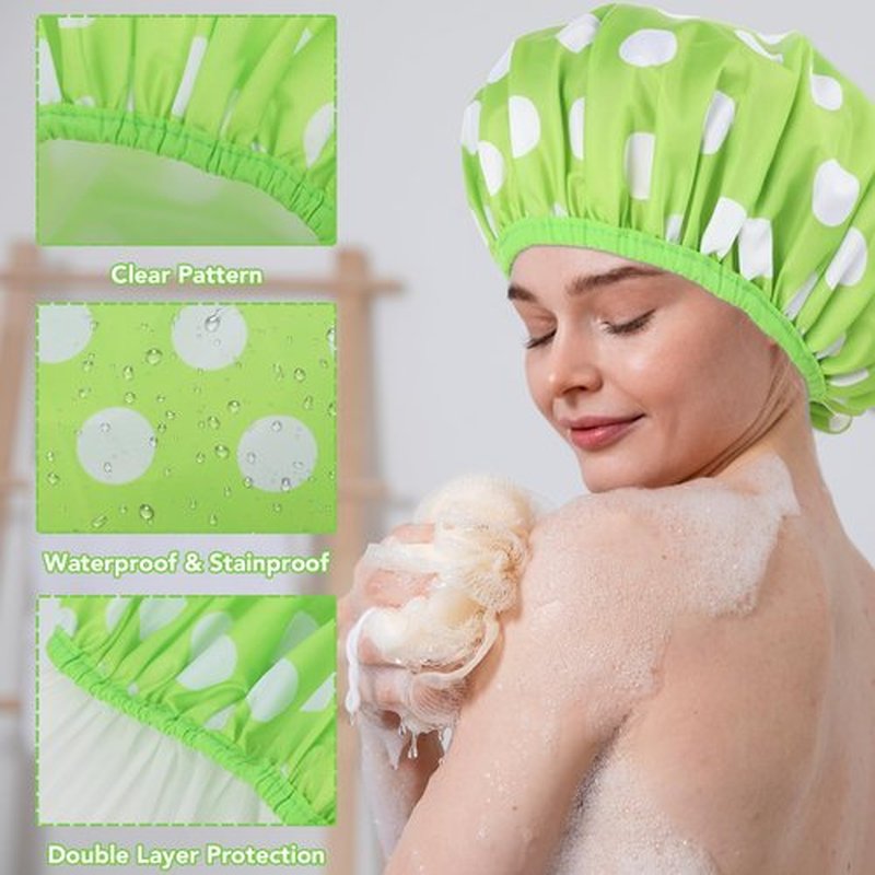 2 Sets Large Shower Caps for Women, Waterproof Shower Cap Double Layers Bath Caps Stocking Stuffers for Women Long Thick Hair (Cyan/Yellow)