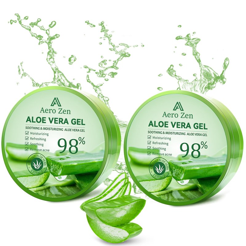 Aero Zen Organic Aloe Vera Gel for Face Made within 12 Hours of Harvest, 98% Pure Aloe Vera Gel for Skin, Scalp, & Hair, Soothing Aloe Face Moisturizer, Multipurpose Skin Care（20oz）