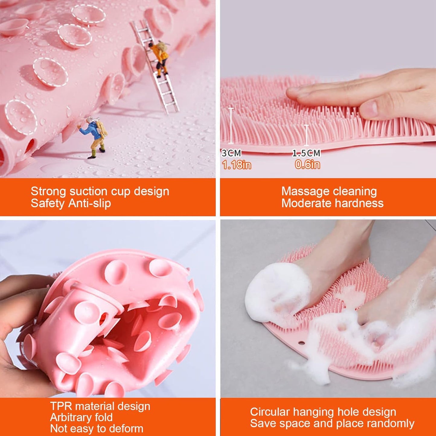 VOPHIA Shower Back & Foot Scrubber - Wall Mounted Silicone Bath Massage Brush | 2 Pack Pink & Blue
