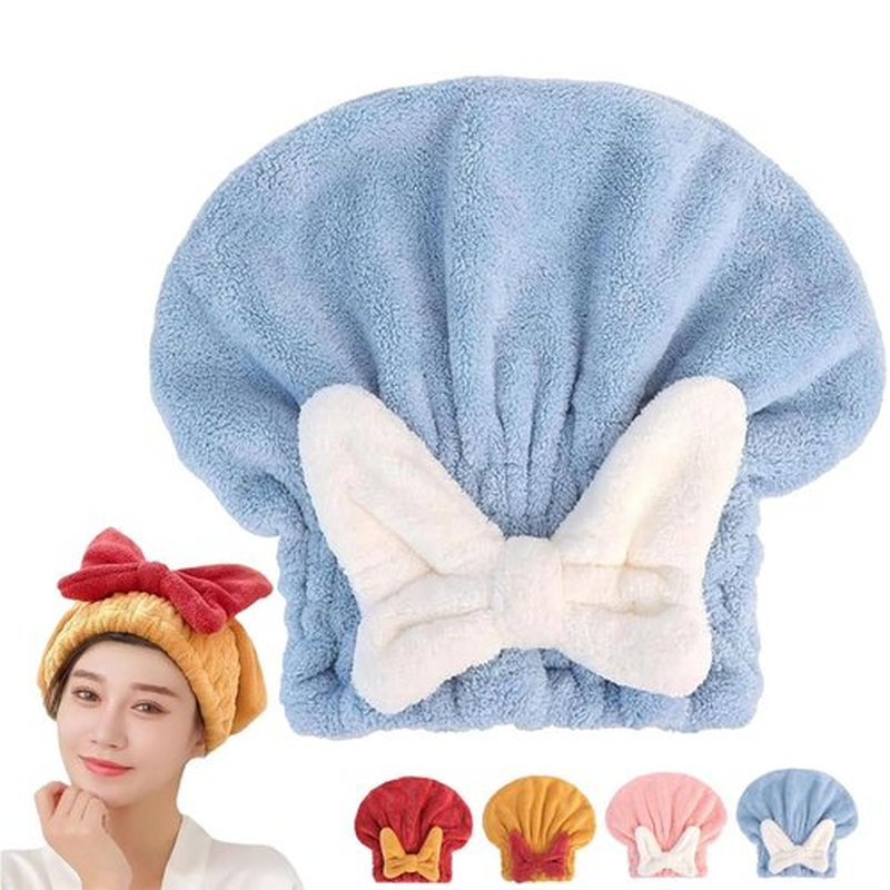 ZANWANXIN New Super Absorbent Hair Towel Wrap for Wet Hair, Efficient Absorbent Hair Towel Wrap, Quick-Drying Thickened Soft Bow Tie Wet Hair Towel Wrap for Women, Bow Knot Hair Towel Wrap (Blue)