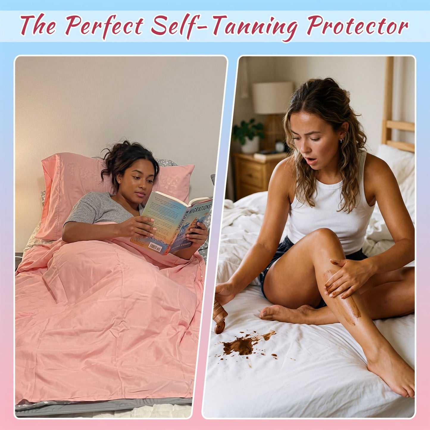 Irenare Self Tan Sleep Sack Reusable Body Self Tanners Lightweight Breathable Tanning Sleeping Sac for Bed Travel Sleeping Bag (Pink)