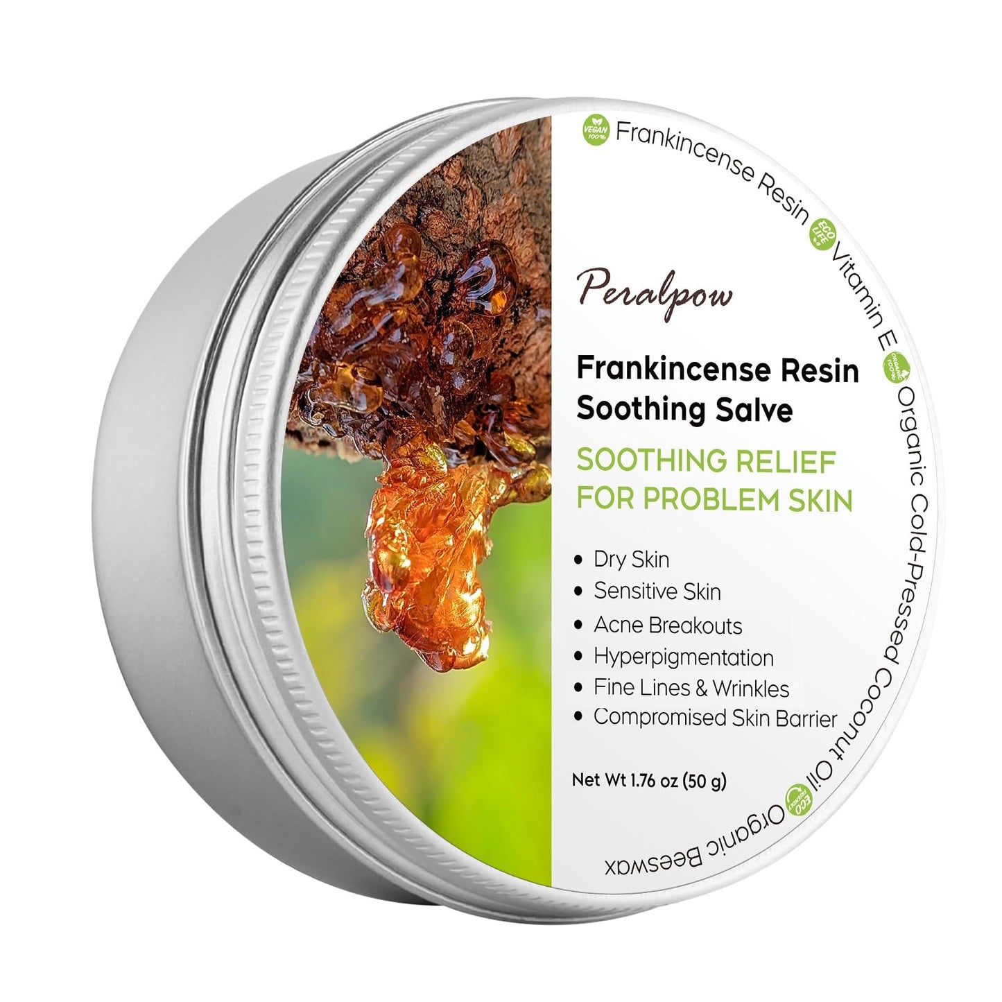 Peralpow Frankincense Resin Soothing Salve - Organic Coconut Oil & Beeswax - Moisturizing Balm for Dry - Sensitive Skin - Vegan Safe - 1.76 oz