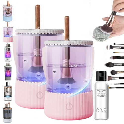 The Cozy Luna, Cozy Luna, The Cozy Luna Brush Cleaner, Cosmetic Brush Cleaner, Waterproof Automatic Makeup Brush Cleaner for Makeup Brush Set (Plug-in,2PCS-Pink)