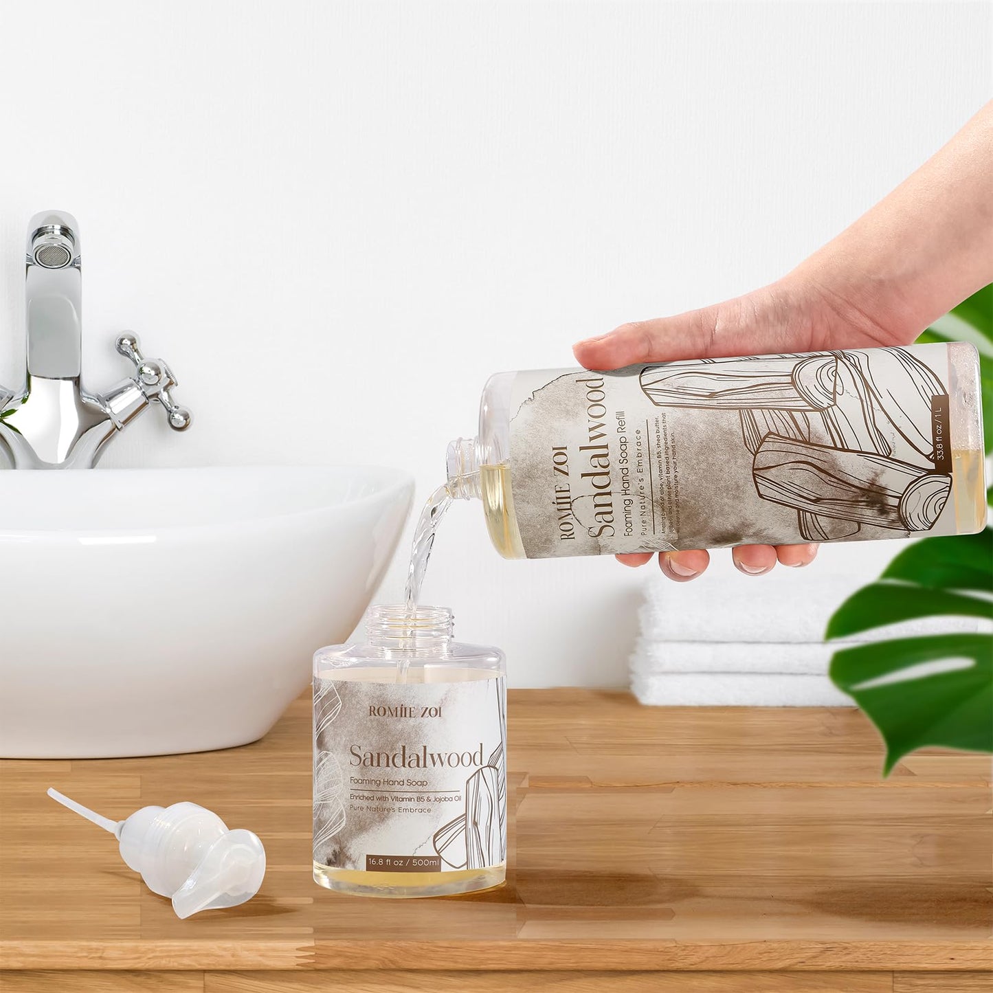 ROMIIE ZOI Foaming Hand Soap Refill, Sandalwood, Gentle & Moisturizing Formula for Home & Kitchen, 1 L/ 33.8 FL OZ