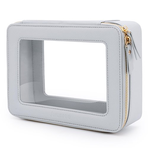 Aveniee Clear Makeup Bag for Women, Clear Cosmetic Bags Travel Toiletry Bag, Heavy Duty Makeup Organizer, Makeup Train Case with Clear Windows & Gold Zippers(Slate Blue)