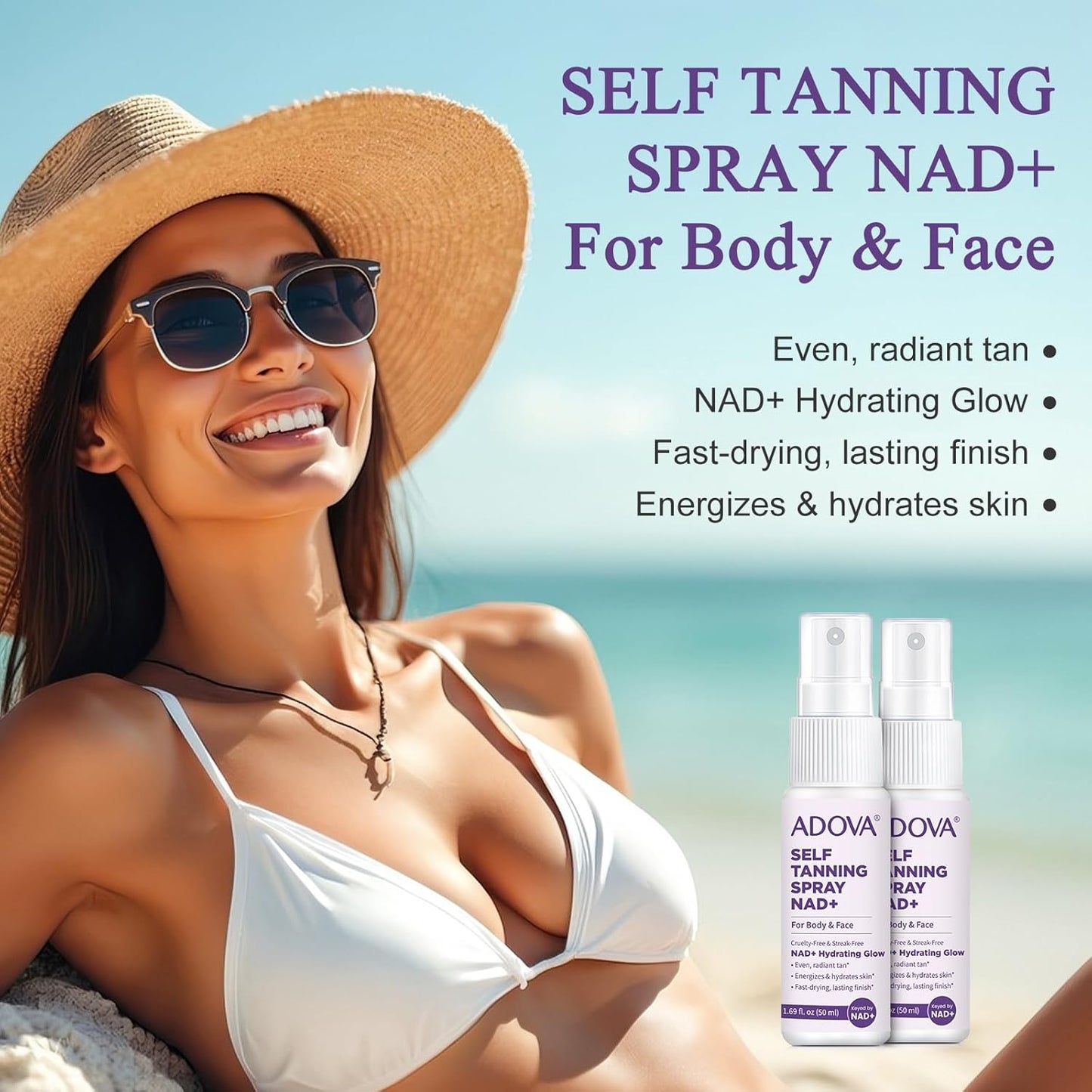 Self Tanning Spray - 2 Pack | Long-Lasting Aloe Vera & Vitamin E Formula for Medium to Dark Skin