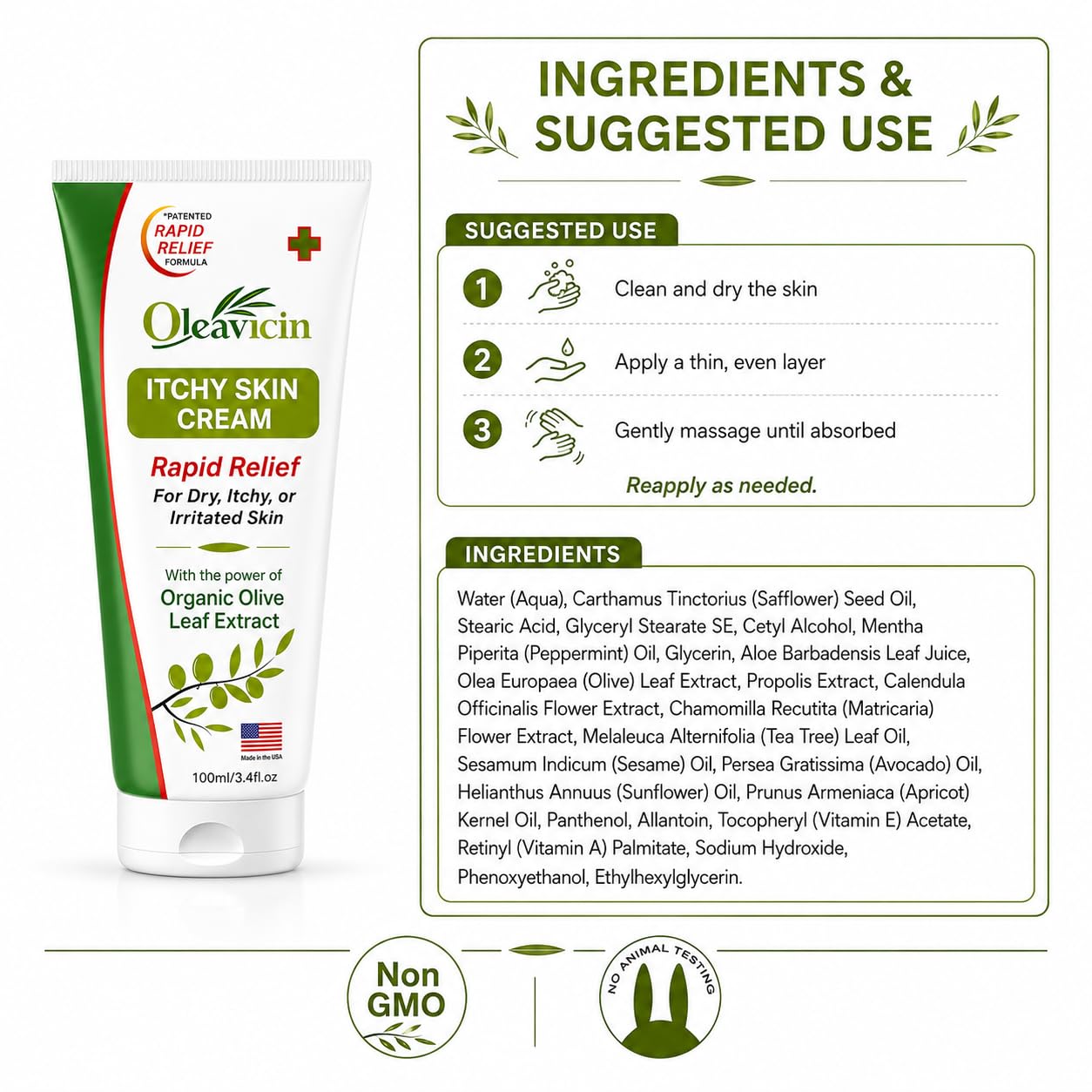 Oleavicin Extra Strength Anti-Itch Cream (3 Pack) - Fast-Acting Relief for Dry, Itchy Skin - Natural Rash & Fungal Itch Treatment with Organic Olive Leaf Extract - Soothing for Sensitive Skin