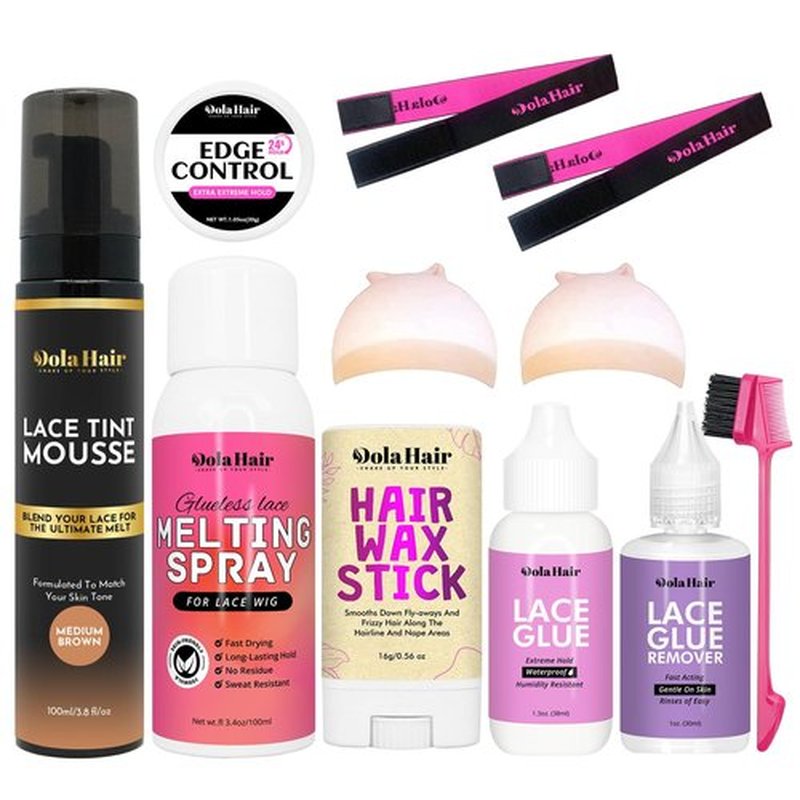 Dolahair Lace Glue Kit Lace Tint Mousse Wig Glue Kit complete set lace front kit wig installation kit wig melting kit Melting Spray for Lace Wig Melt Wig Essentials (Medium Brown)