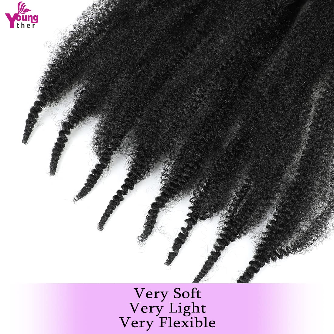Youngther 36 inch Pre Separated Springy Afro Twist Hair 4 Packs Soft Spring Twist Hair For Marly Braiding Hair Synthetic Crochet Hair Extensions for Black Women(36 inch #1B)