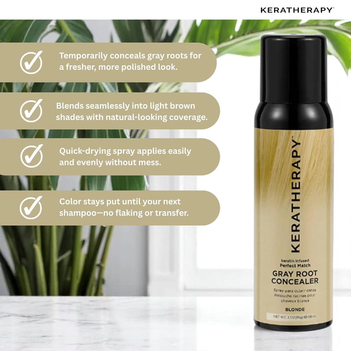 Keratherapy Keratin Infused Perfect Match Gray Root Concealer Spray, Light Brown, 3 oz, 118ml - Root Cover Up Spray to Hide Gray Roots - Keratin Therapy Hair Darkening & Temporary Scalp Concealer